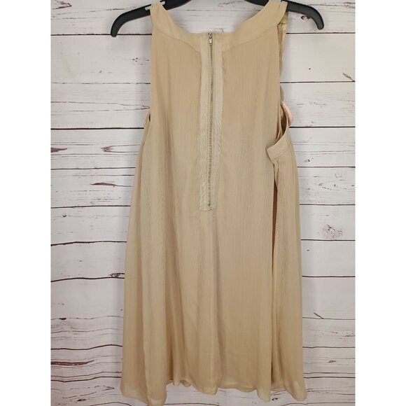 Sleeveless Beige Dress With Floral Rosette Accents & Back Zipper size 14 - Picture 2 of 8